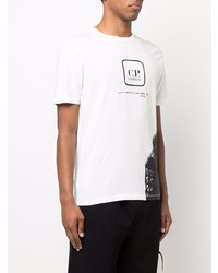 weißes und schwarzes bedrucktes T-Shirt mit einem Rundhalsausschnitt von C.P. Company