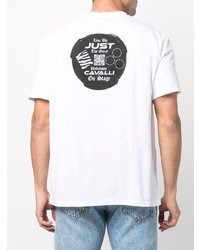 weißes und schwarzes bedrucktes T-Shirt mit einem Rundhalsausschnitt von Just Cavalli