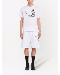 weißes und schwarzes bedrucktes T-Shirt mit einem Rundhalsausschnitt von Prada