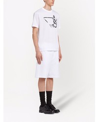 weißes und schwarzes bedrucktes T-Shirt mit einem Rundhalsausschnitt von Prada