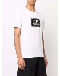 weißes und schwarzes bedrucktes T-Shirt mit einem Rundhalsausschnitt von C.P. Company