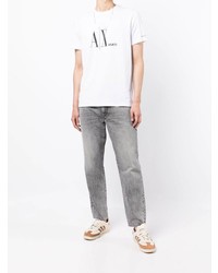 weißes und schwarzes bedrucktes T-Shirt mit einem Rundhalsausschnitt von Armani Exchange