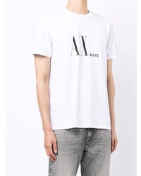 weißes und schwarzes bedrucktes T-Shirt mit einem Rundhalsausschnitt von Armani Exchange