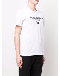 weißes und schwarzes bedrucktes T-Shirt mit einem Rundhalsausschnitt von Dolce & Gabbana