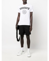 weißes und schwarzes bedrucktes T-Shirt mit einem Rundhalsausschnitt von Versace