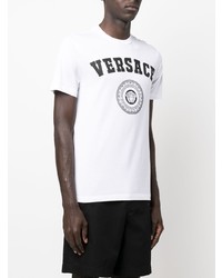 weißes und schwarzes bedrucktes T-Shirt mit einem Rundhalsausschnitt von Versace