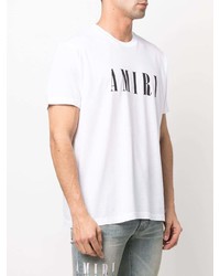 weißes und schwarzes bedrucktes T-Shirt mit einem Rundhalsausschnitt von Amiri