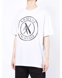 weißes und schwarzes bedrucktes T-Shirt mit einem Rundhalsausschnitt von Armani Exchange