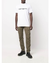 weißes und schwarzes bedrucktes T-Shirt mit einem Rundhalsausschnitt von Carhartt WIP