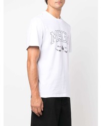 weißes und schwarzes bedrucktes T-Shirt mit einem Rundhalsausschnitt von MSGM