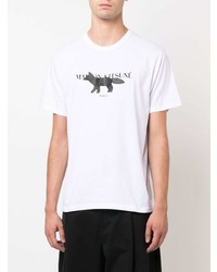 weißes und schwarzes bedrucktes T-Shirt mit einem Rundhalsausschnitt von MAISON KITSUNÉ