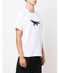 weißes und schwarzes bedrucktes T-Shirt mit einem Rundhalsausschnitt von MAISON KITSUNÉ