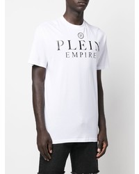 weißes und schwarzes bedrucktes T-Shirt mit einem Rundhalsausschnitt von Philipp Plein