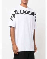 weißes und schwarzes bedrucktes T-Shirt mit einem Rundhalsausschnitt von Karl Lagerfeld