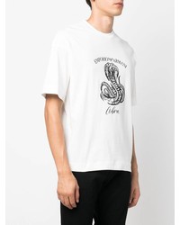 weißes und schwarzes bedrucktes T-Shirt mit einem Rundhalsausschnitt von Emporio Armani