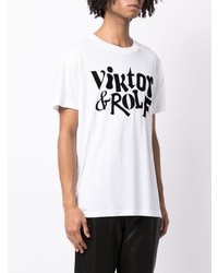 weißes und schwarzes bedrucktes T-Shirt mit einem Rundhalsausschnitt von Viktor & Rolf