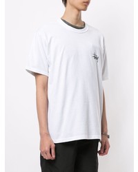 weißes und schwarzes bedrucktes T-Shirt mit einem Rundhalsausschnitt von Stussy