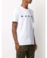 weißes und schwarzes bedrucktes T-Shirt mit einem Rundhalsausschnitt von Marni