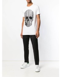 weißes und schwarzes bedrucktes T-Shirt mit einem Rundhalsausschnitt von Philipp Plein