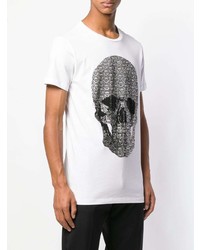 weißes und schwarzes bedrucktes T-Shirt mit einem Rundhalsausschnitt von Philipp Plein