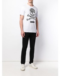 weißes und schwarzes bedrucktes T-Shirt mit einem Rundhalsausschnitt von Philipp Plein