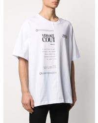 weißes und schwarzes bedrucktes T-Shirt mit einem Rundhalsausschnitt von VERSACE JEANS COUTURE