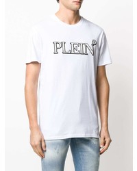 weißes und schwarzes bedrucktes T-Shirt mit einem Rundhalsausschnitt von Philipp Plein