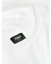 weißes und schwarzes bedrucktes T-Shirt mit einem Rundhalsausschnitt von Fendi