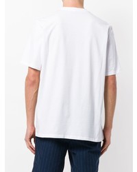 weißes und schwarzes bedrucktes T-Shirt mit einem Rundhalsausschnitt von MSGM