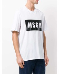 weißes und schwarzes bedrucktes T-Shirt mit einem Rundhalsausschnitt von MSGM