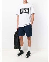 weißes und schwarzes bedrucktes T-Shirt mit einem Rundhalsausschnitt von MSGM