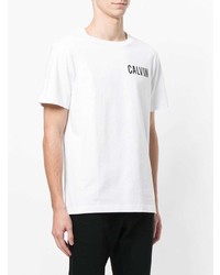 weißes und schwarzes bedrucktes T-Shirt mit einem Rundhalsausschnitt von Calvin Klein Jeans