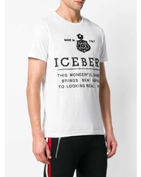 weißes und schwarzes bedrucktes T-Shirt mit einem Rundhalsausschnitt von Iceberg