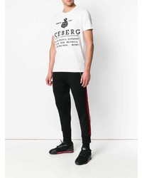 weißes und schwarzes bedrucktes T-Shirt mit einem Rundhalsausschnitt von Iceberg