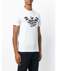 weißes und schwarzes bedrucktes T-Shirt mit einem Rundhalsausschnitt von Emporio Armani