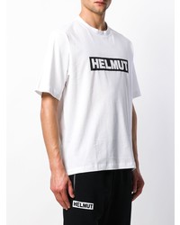 weißes und schwarzes bedrucktes T-Shirt mit einem Rundhalsausschnitt von Helmut Lang