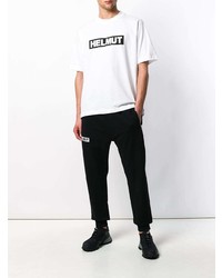 weißes und schwarzes bedrucktes T-Shirt mit einem Rundhalsausschnitt von Helmut Lang