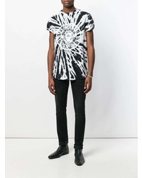 weißes und schwarzes bedrucktes T-Shirt mit einem Rundhalsausschnitt von Balmain