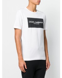 weißes und schwarzes bedrucktes T-Shirt mit einem Rundhalsausschnitt von Dolce & Gabbana