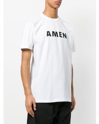 weißes und schwarzes bedrucktes T-Shirt mit einem Rundhalsausschnitt von Amen