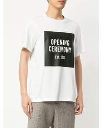 weißes und schwarzes bedrucktes T-Shirt mit einem Rundhalsausschnitt von Opening Ceremony