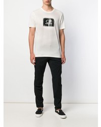 weißes und schwarzes bedrucktes T-Shirt mit einem Rundhalsausschnitt von CP Company