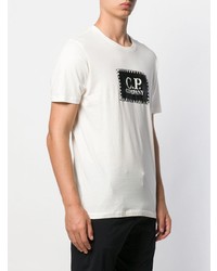 weißes und schwarzes bedrucktes T-Shirt mit einem Rundhalsausschnitt von CP Company