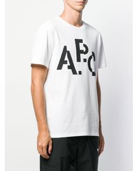 weißes und schwarzes bedrucktes T-Shirt mit einem Rundhalsausschnitt von A.P.C.