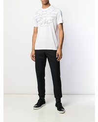 weißes und schwarzes bedrucktes T-Shirt mit einem Rundhalsausschnitt von Emporio Armani