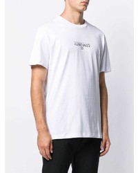 weißes und schwarzes bedrucktes T-Shirt mit einem Rundhalsausschnitt von Les Hommes