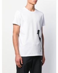 weißes und schwarzes bedrucktes T-Shirt mit einem Rundhalsausschnitt von Moncler