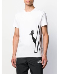 weißes und schwarzes bedrucktes T-Shirt mit einem Rundhalsausschnitt von Moncler