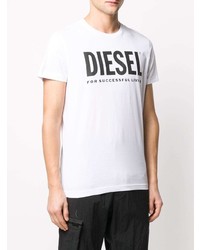 weißes und schwarzes bedrucktes T-Shirt mit einem Rundhalsausschnitt von Diesel