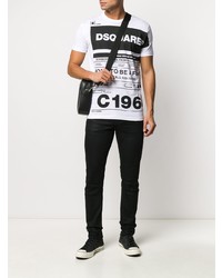 weißes und schwarzes bedrucktes T-Shirt mit einem Rundhalsausschnitt von DSQUARED2